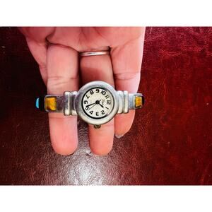 Vivani Cuff Women's Watch Southwest Multi Stones Band Silver Toned